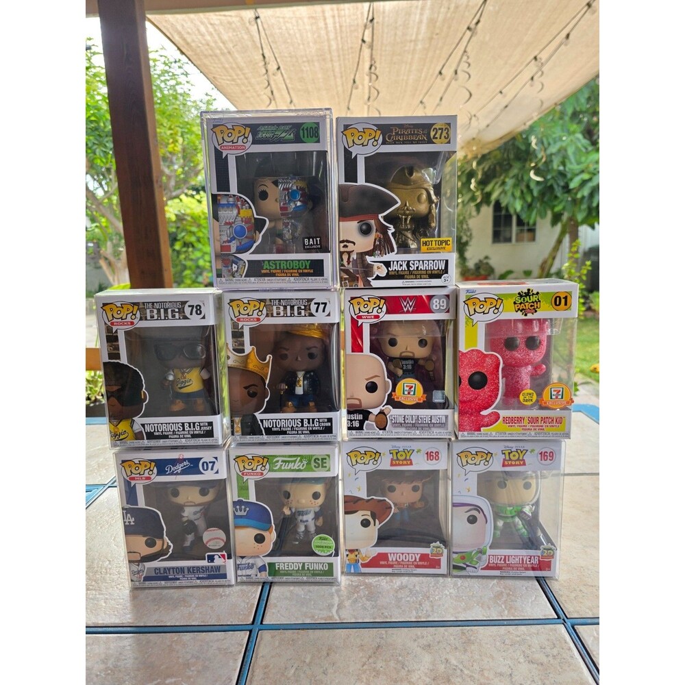 Funko Pop Lot of 10 Freddy Astro Boy Biggie Toy Story Kershaw WWE Exclusives New